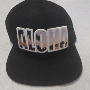 Robin Ruth Snapback Black SnapBack Hat Aloha Spell Out Scene Under Bill